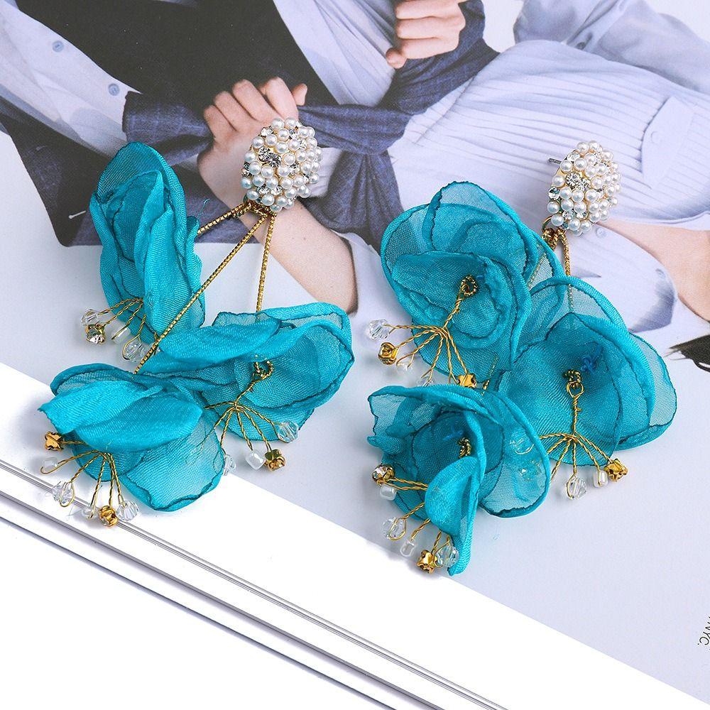 Exaggerated Yarn Flower Earrings Temperament Big Flower Stud Earrings  Wedding