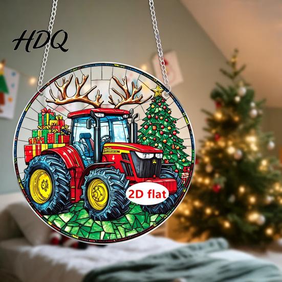 Artistic Christmas Ornament Wreath Acrylic Ornament 2D Flat Stained Glass Style Hanging Lightweight Decoration Double-sided Decorative Pendant