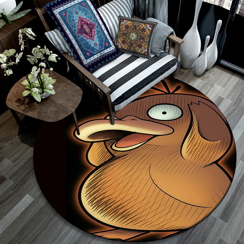 Psyduck Cartoon Pattern Round rug,Carpet Rug for Living Room Bedroom Playroom ,Non-slip Floor Mat,Holiday Gifts and Birthday Gifts.