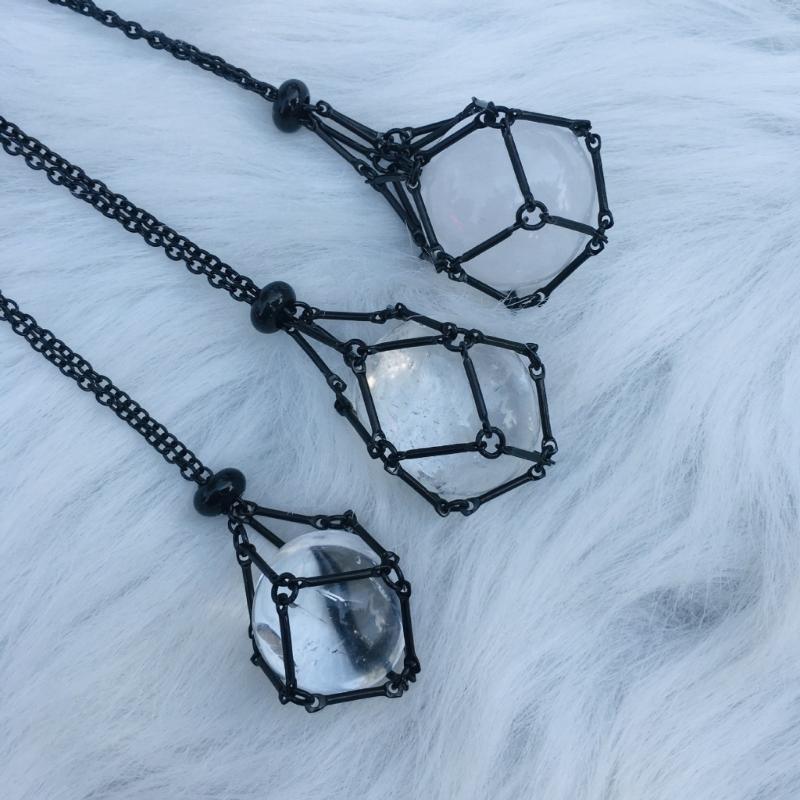Empty Crystal Stone Holder Necklace Adjustable Natural Crystal Cage Necklace