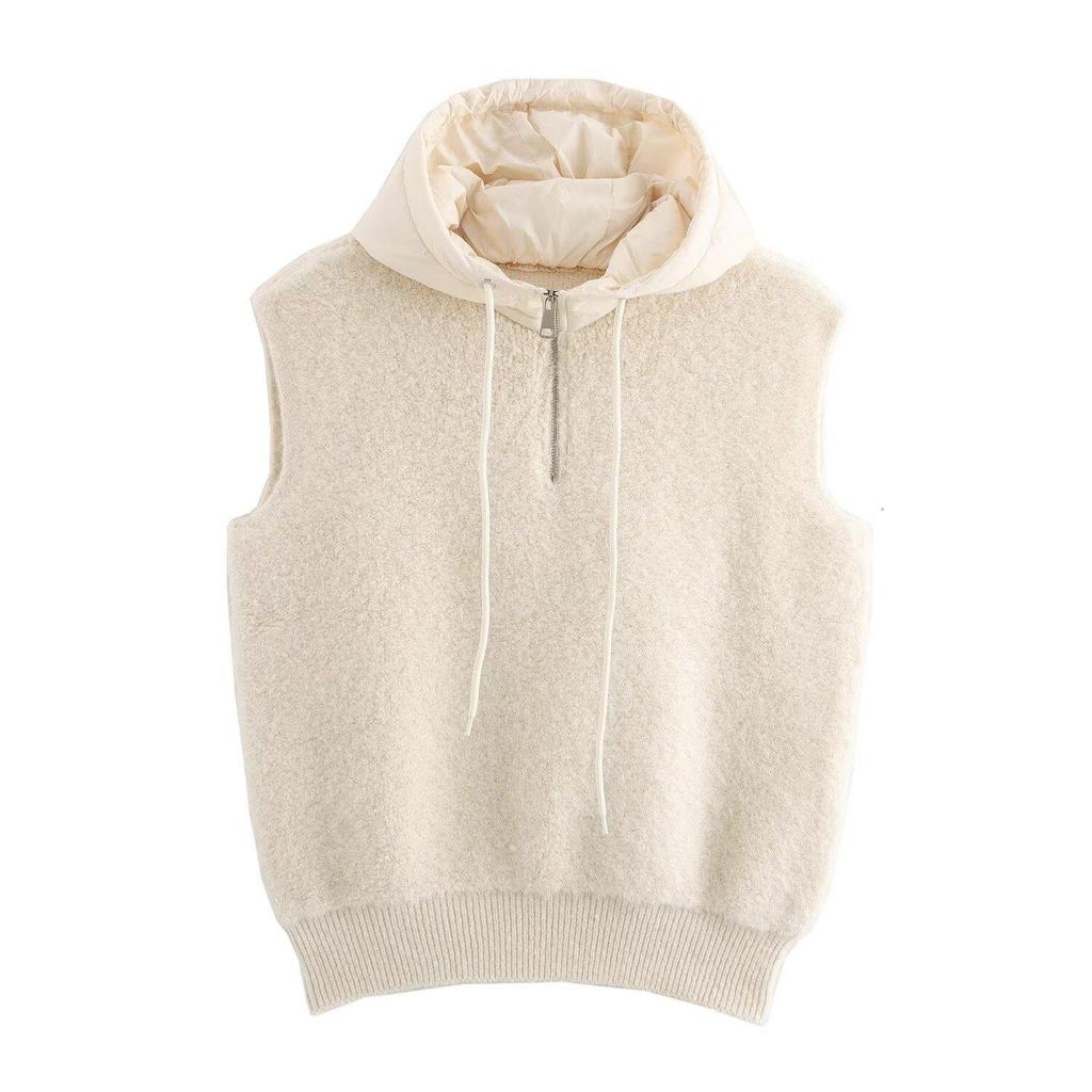 2024 Autumn Women's Casual Knit Half-Zip Hooded Vest
