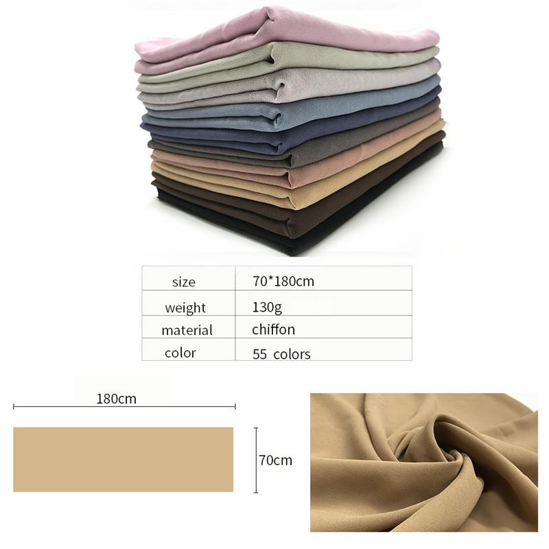 70*180cm bubble chiffon muslim headscarf for women solid color hijab scarf shawls and wraps hijab femme musulman kopftuch