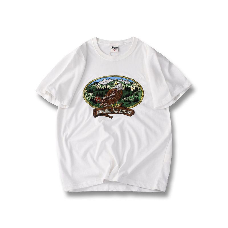 American Retro Print Pure Cotton Short-Sleeved T-shirt Men's Summer Trendy Bottoming Shirt Export Boys Cotton T-shirt