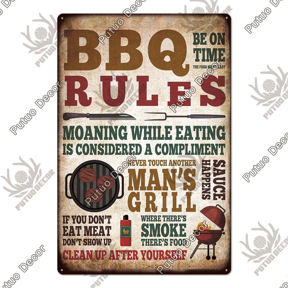Putuo Decor BBQ Metal Sign Tin Plaque Vintage Metal Signs Iron Painting for Barbecue Bar Pub Kitchen Party Zone Wall Decor