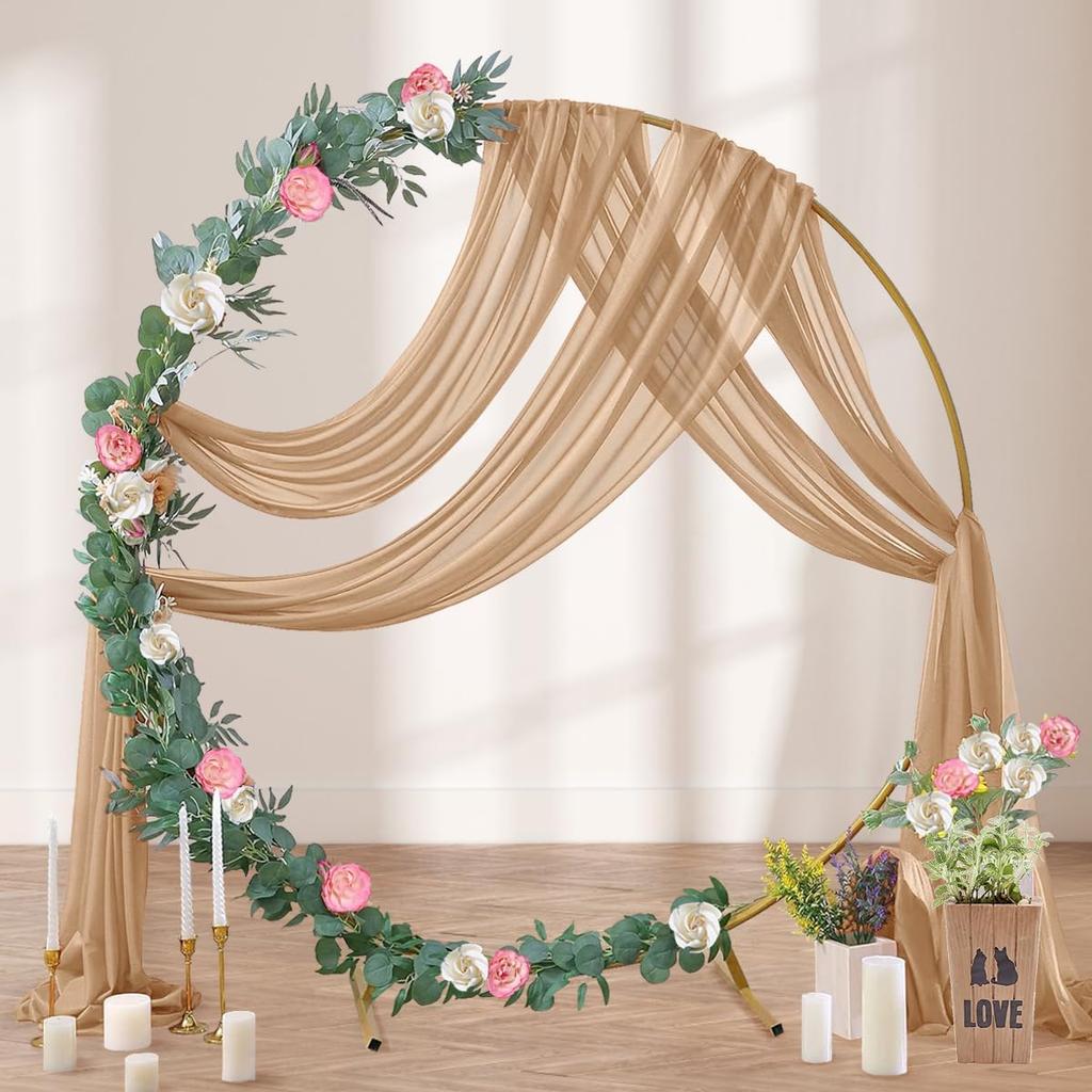 Wedding Arch Draping Fabric, 1 Panel 6/10M Champagne Sheer Backdrop Curtain Wedding Arch Decorations for Wedding Party Ceiling