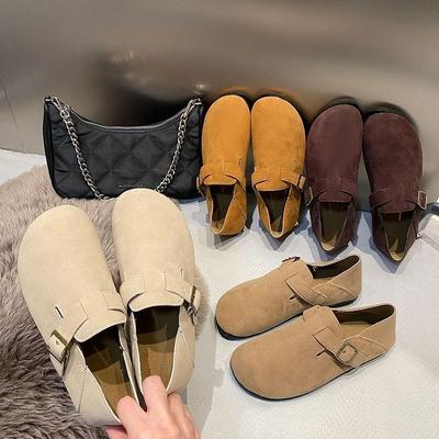 Dicksohlige Einzelne Schuhe Allumfassend Vielseitig Flachsohlig Retro Matt Damen Sommer und Herbst Neu Ödlandwind Weiche Sohle