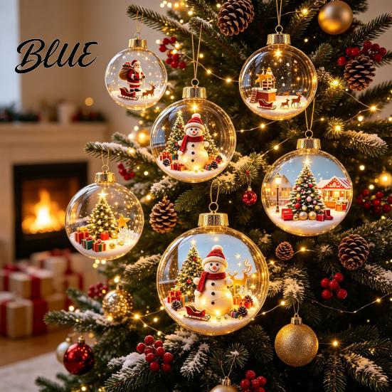 Coordinated Seasonal Arrangements Glowing Clear Christmas Ball Ornament Light Up Story Decoration with Warm LED 3D Winter Scene Baubles Light,