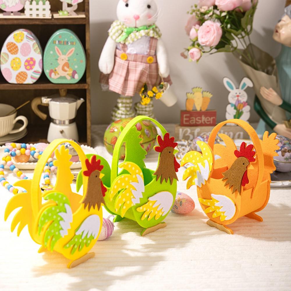 Easter Chicken Basket Felt Rooster ToteBags for Party Bunny Basket Funny Farmhouse Chicken Egg Holder WithHandle Kids Gift Decor