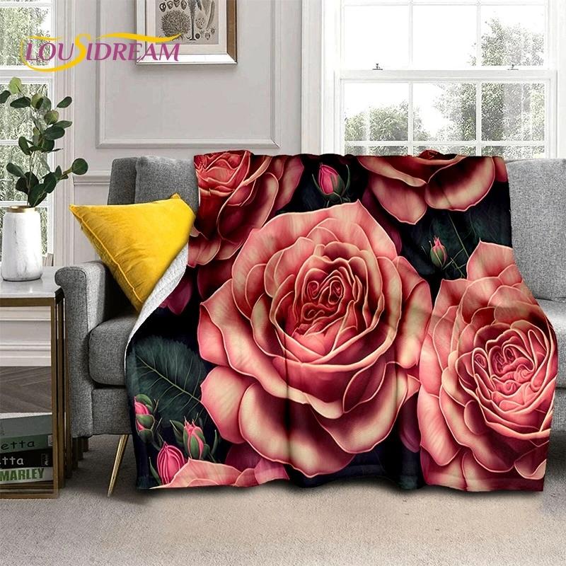 

3D Rose Flowers Nordic Romantic М’які ковдри, ковдра для збереження тепла Зручна ковдра для ліжок для пікніка Диван Подарунок для домашньої спальні 180x230cm