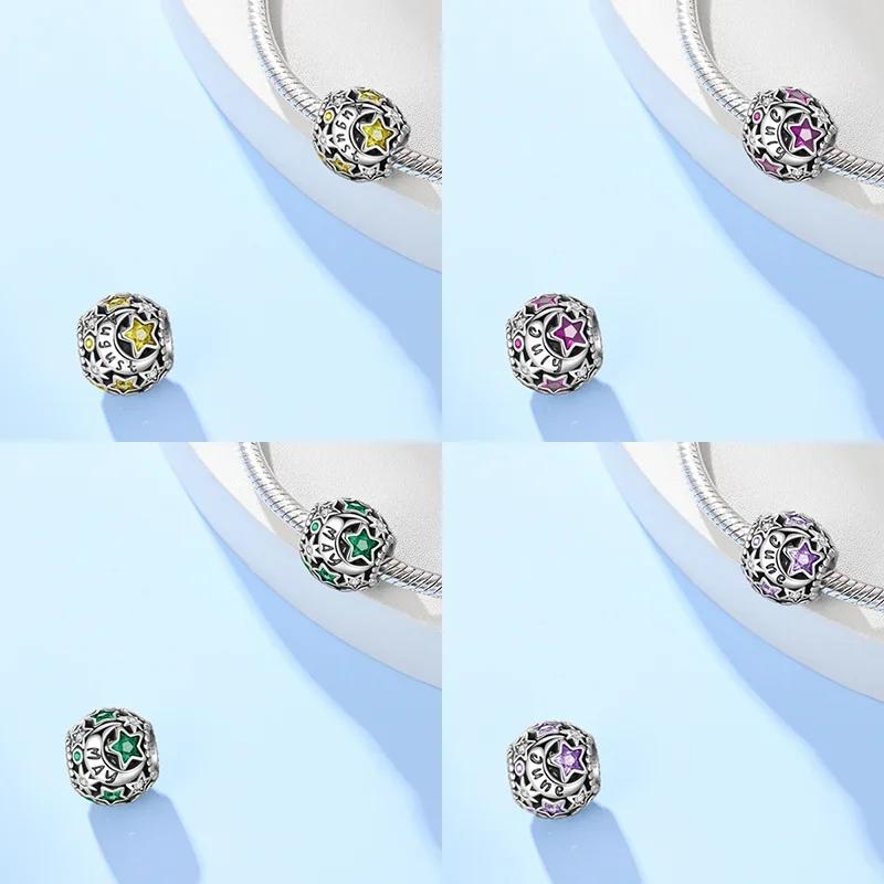 Authentic Purple Star Shape Zircon Moon Green Round Twelvemonth Copper Charm Bead Charms Bead Charms Compatible With Bracelets Women Jewellery Diy Gif