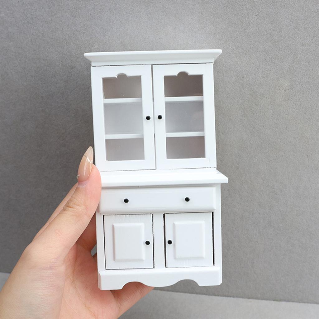 Wooden Miniature Display Cabinet With Openable Door And Drawers For Doll House Kitchen Scene Accessories Organization