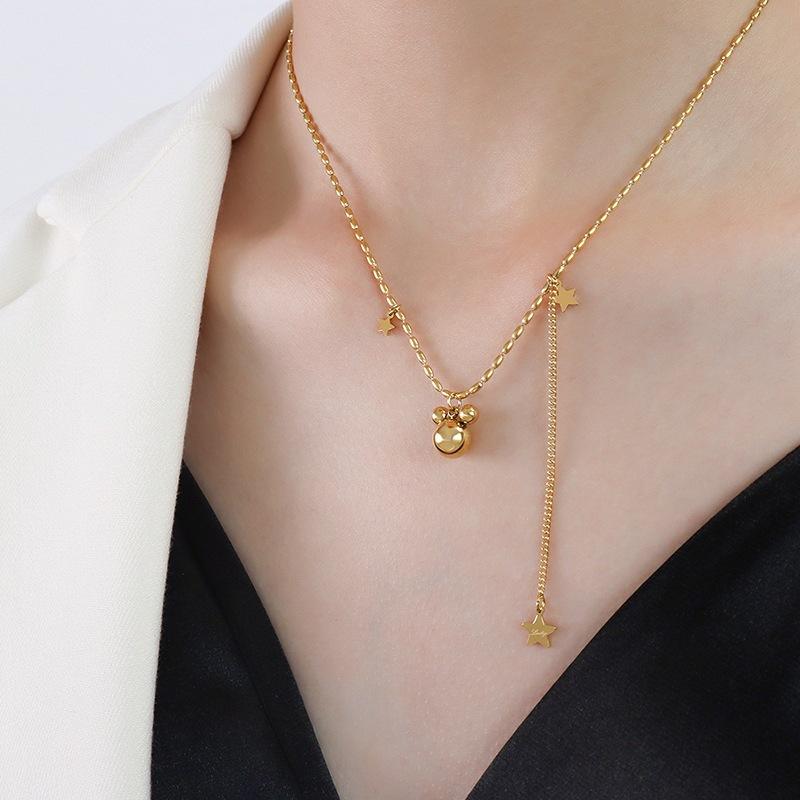 Naszyjniki ze stali nierdzewnej 316L z wisiorkiem w kształcie misia dla kobiet, pozłacane 18K, wodoodporne, nieuciekające, damskie naszyjniki z łańcuszkiem koralikowym