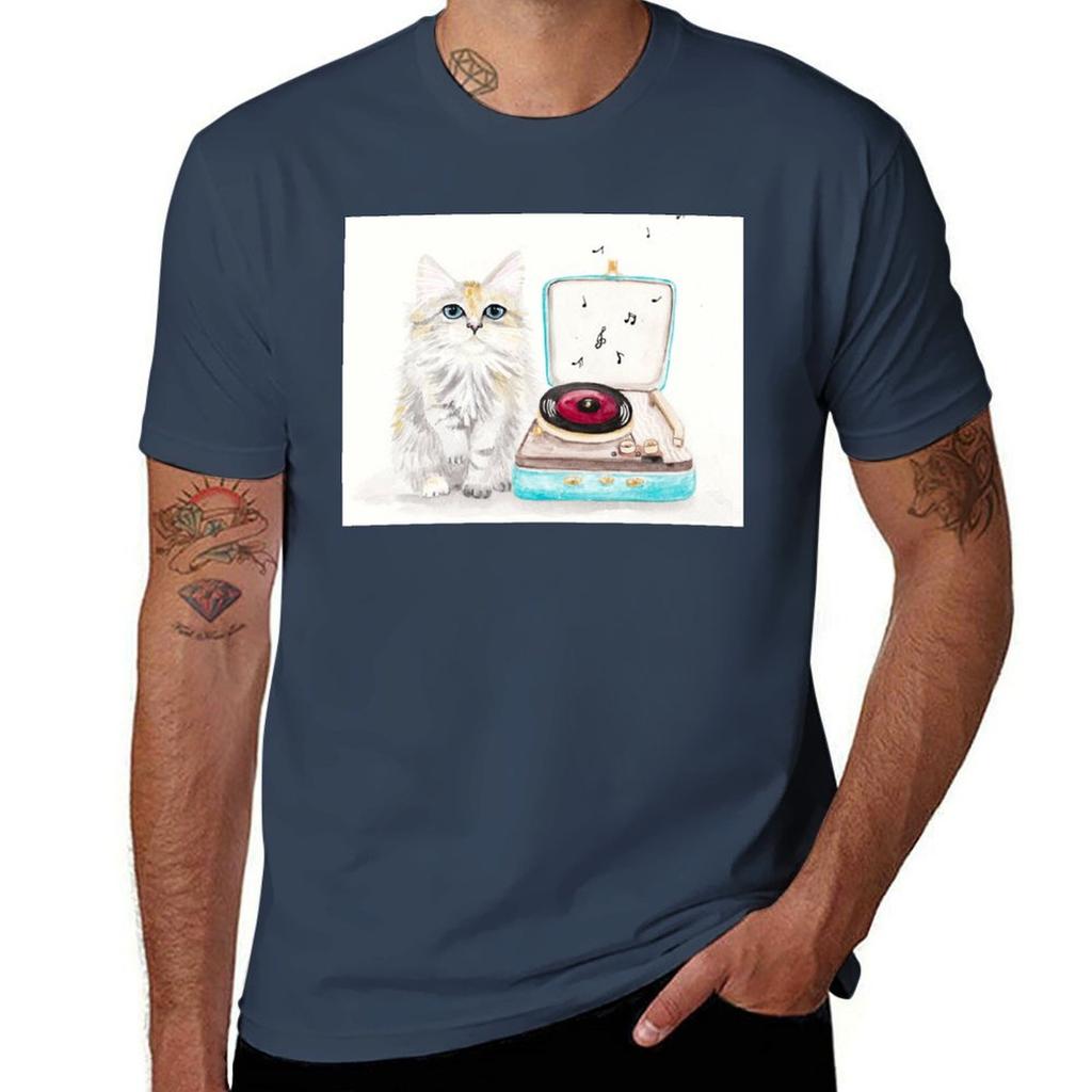Kitty Got A Record Player Tshirt Big And Tall Basic Tee Shirt Tshirt