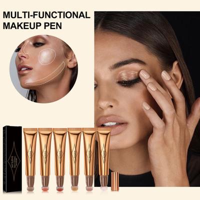 Moisturizing Liquid Face Concealer Contour Highlighter Face Blush Pen with Cushion Applicator Beauty Wand