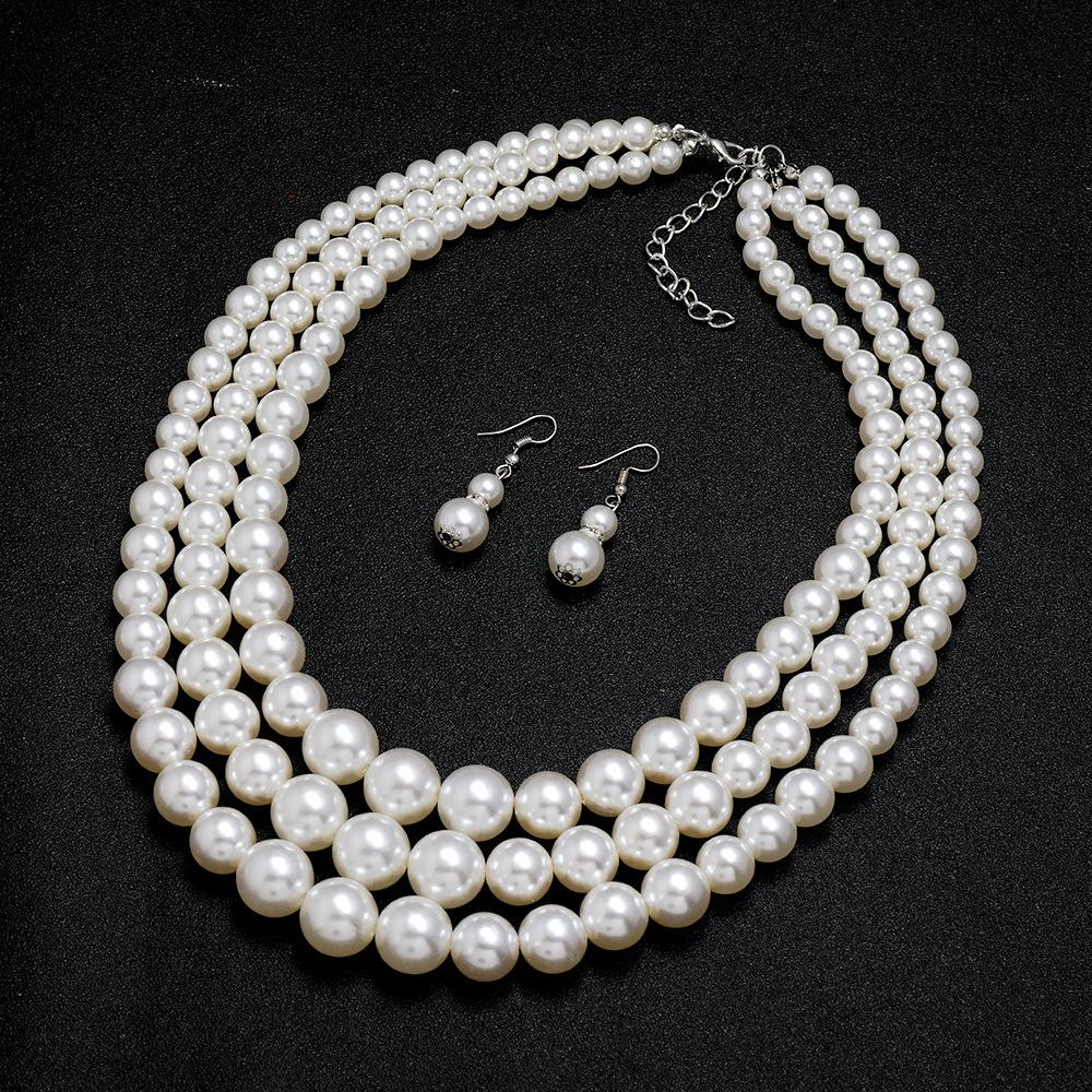 Stylish And Exquisite Pearl Set, Temperament Multi-Layer Pearl Woven Necklace, Earrings, Jewelry