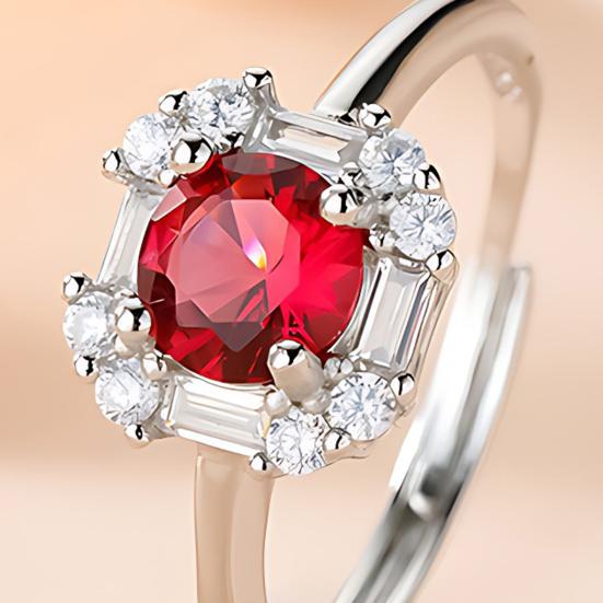 Red Zircon Love Heart Jewelry Set Rhinestone Necklace Stud Earrings Ring Set Romantic Accessories for Birthday Valentine's Day Gift