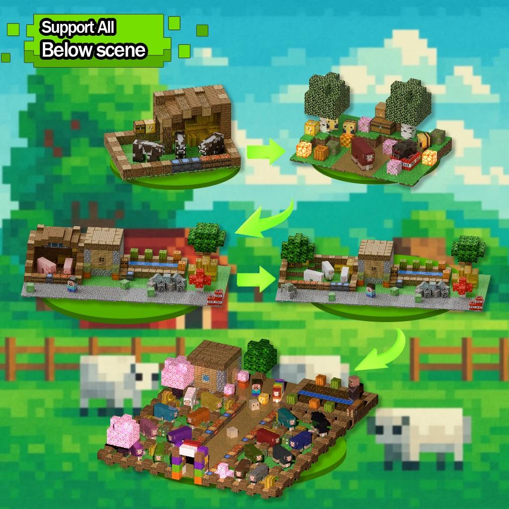 Magnetic Building Blocks Toy Storage Box Set Can Hold Figures Magnet Cube Pixel Style Model Baseplate Toys Children 2025 Gift