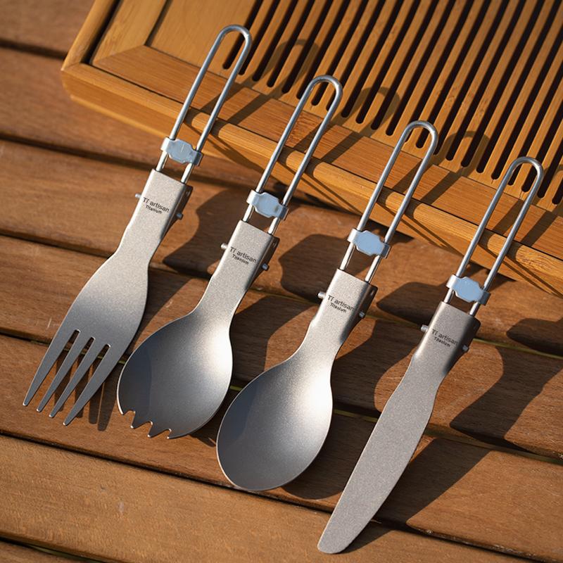 Titanium Spoon Spork Ultralight Portable Cutlery Foldable Handlle Tableware for Outdoor Camping