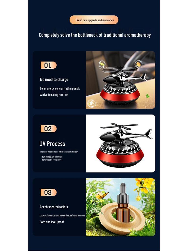 Solar-Powered Rotating Car Air Freshener - Helicopter & Airplane Aromatic Ornament for Car Interior Decoration