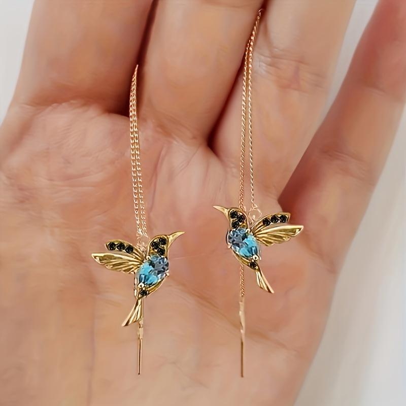 

1 Pair Creative Bird Long Tassel Drop Earrings, Elegant Threader Style Earrings for Daily Party Wedding, Jewelry Accessory