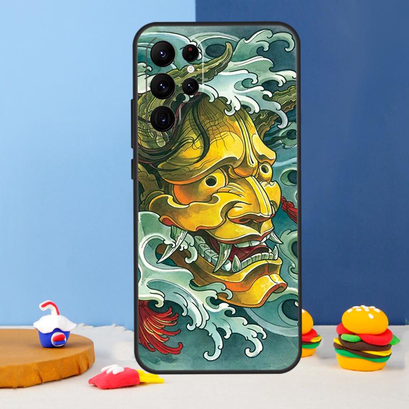 Japanese Samurai Oni Mask Phone Case For Samsung Galaxy S24 Ultra S9 S10 S20 FE S22 S21 S23 Plus S25 Ultra Cover Coque