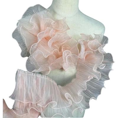1 Yard Pleated Fabric Magic Color Ruffle Pleated Mermaid Lace Double Layered Rose Flower Pattern Laser Gradient Lace