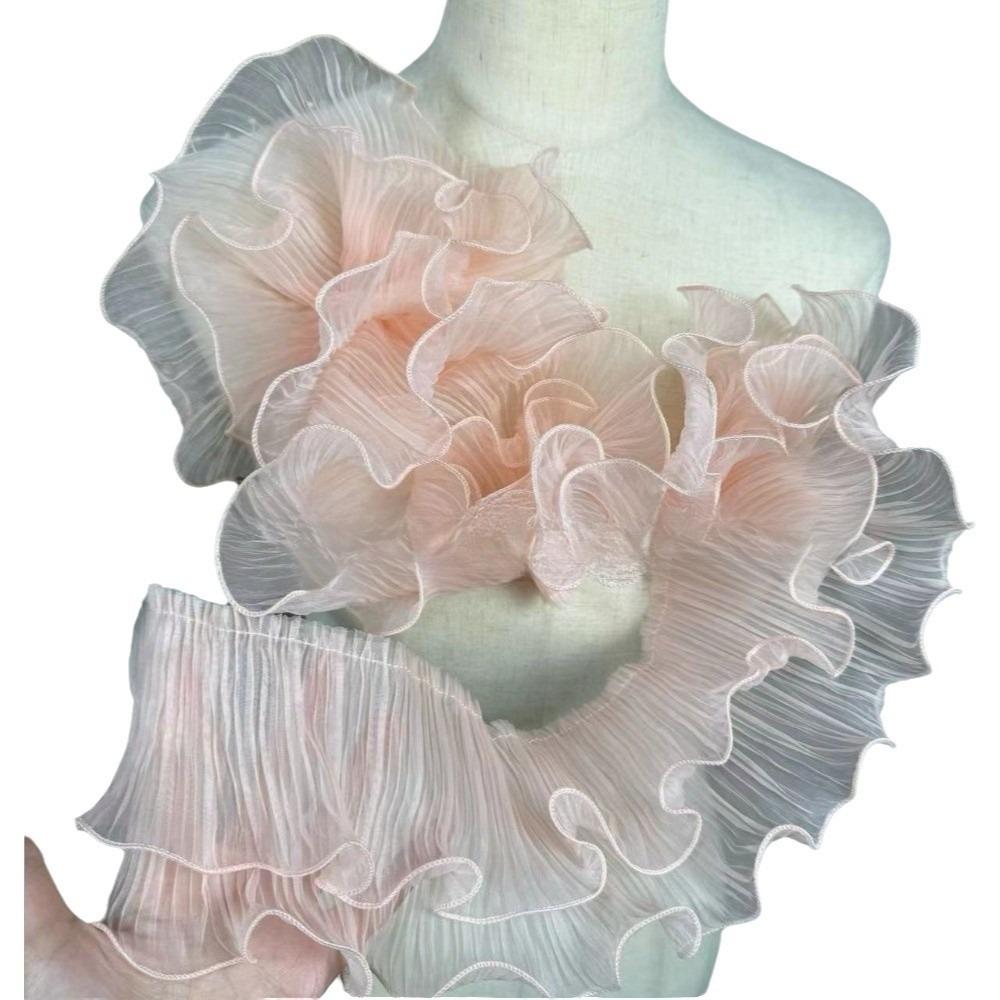 1 Yard Pleated Fabric Magic Color Double Layered Mermaid Lace Organza Translucent Ruffle Pleated Pleated Lace Wedding Dress Length 1 Yard светло-розовый