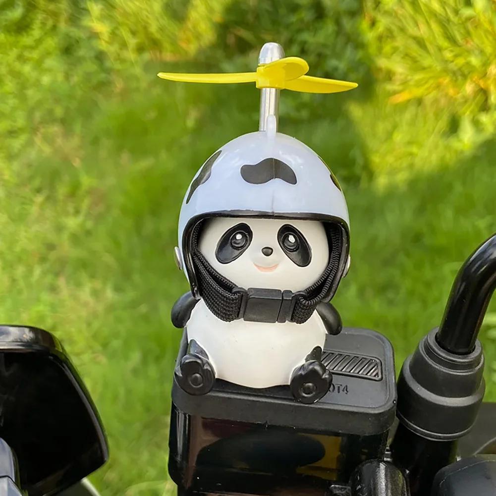 Motorcycle Handlebar Decoration Bike Electric Cute Panda Cartoon With Helmet Airscrew Ornaments Riding Equipment Accessories