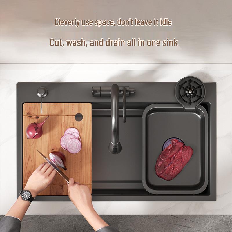 Black Nano 304 Stainless Steel Kitchen Sink: Large Single Bowl Vegetable Washing Basin