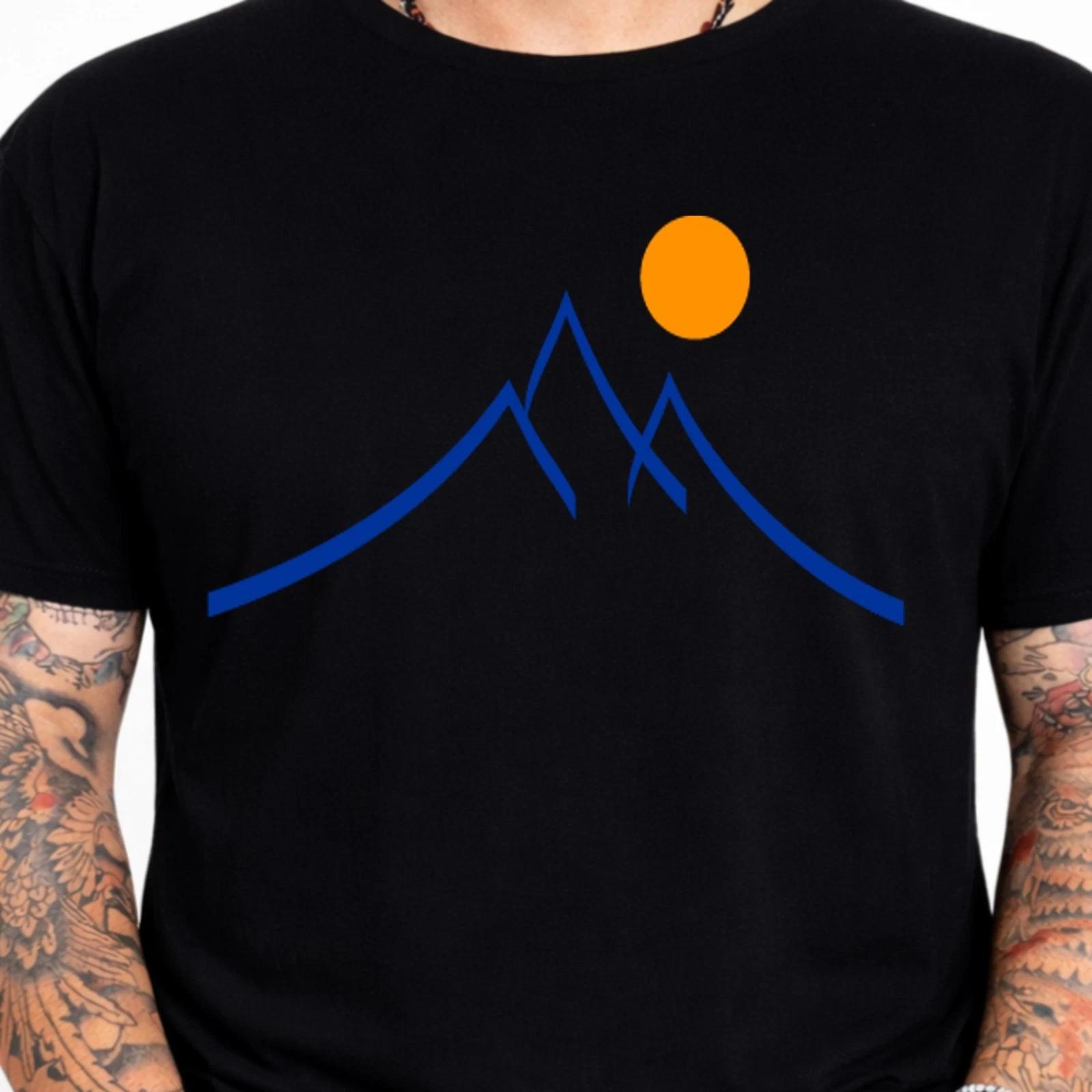 Minimalist Mountain Graphic T-Shirt Outdoor Nature Adventure Tee Hiking Sunset S