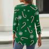 Women's Fashionable Casual Christmas Printed V-neck Three-quarter Sleeve Decorated Button Top