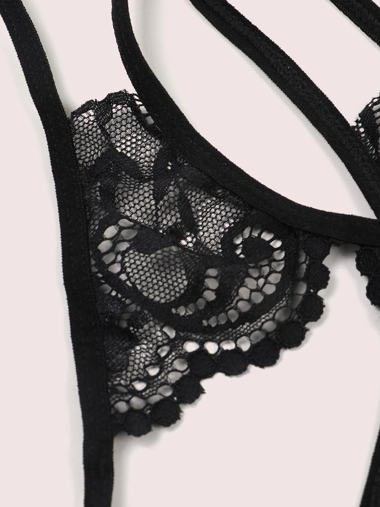 Lace Crotchless Bra G-string Set 2pcs Erotic Cutout Bra Open Cup Bra Hollow Out Underwears Women Lingerie