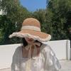 Chapeau de Paille d'Été à Bordure en Dentelle Casquette de Plage Pliable Chapeau de Soleil Élégant Voyage