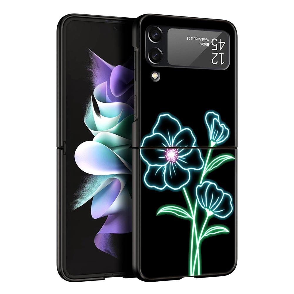 Phone Case for Samsung Galaxy Z Flip 3 4 5 Folding Mobile Shell Hard PC Fundas Capa Protect Cover Flamingo Neon Flower Wave Art
