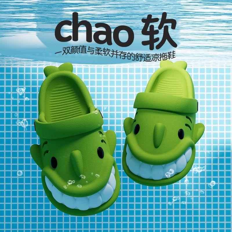 Children's Hole Shoes Summer Boys Cartoon Shark Household Indoor Soft Sole Parent-child Family of Three Outdoor Beach Drag