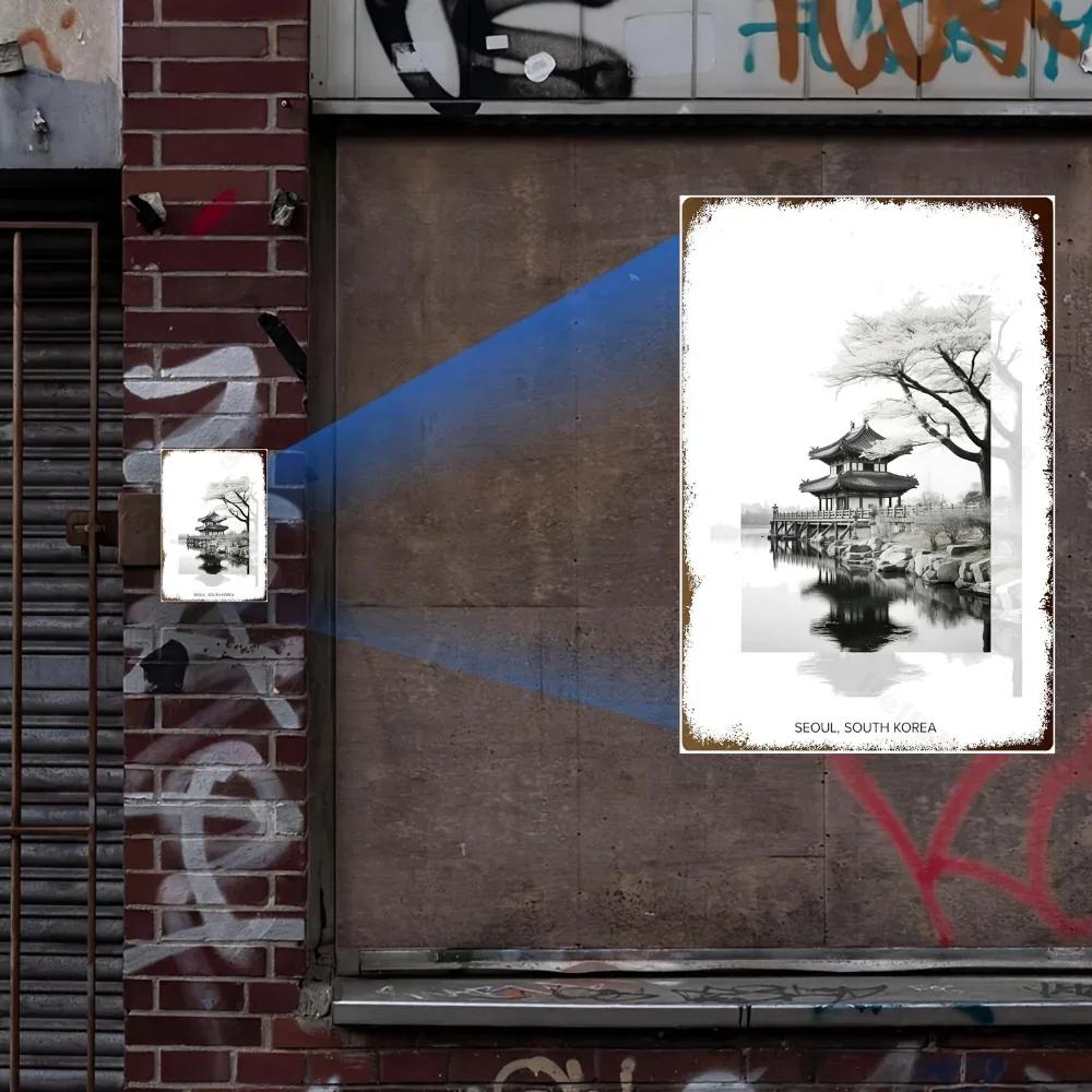 1pc Seoul Korea Vintage Photo Poster, Art Deco Style. Monochrome Vistas On Aluminum Sign, Unframed Wall Decor for Any Space.