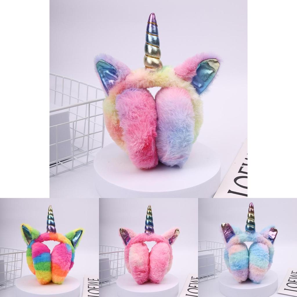 Lindas Orejeras Cálidas Infantiles de Dibujos Animados de Unicornio Estilo Conejo de Peluche Para Uso en Invierno