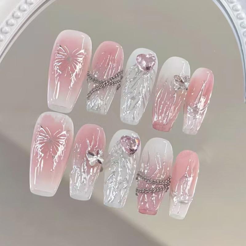 3D Holographic Butterfly Nail Stickers - Iridescent Gold & Silver Aurora Press-on Nails