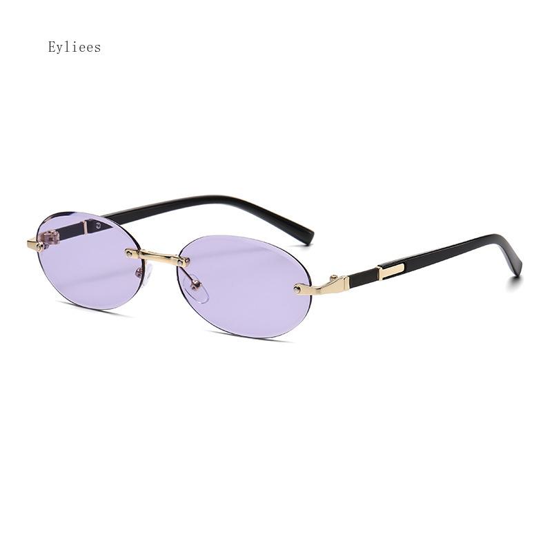 Trendy Rimless Oval Sunglasses Stylish Gradient Lens Outdoor Shades Luxury  Frameless Small Black Vintage Sun Glasses