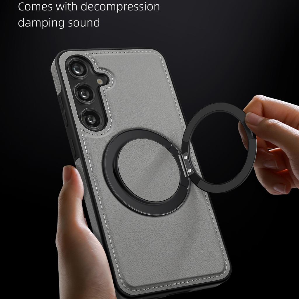 For Samsung Galaxy S24 Case with Ring Kickstand Compatible with MagSafe PU Leather Back Cover