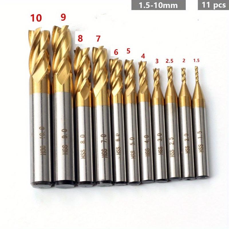 7Pcs/11Pcs Milling Cutters 4-Flute Titanium Coated HSS End Mill Set 1.5-10mm CNC Router Bit for Wood Steel Milling