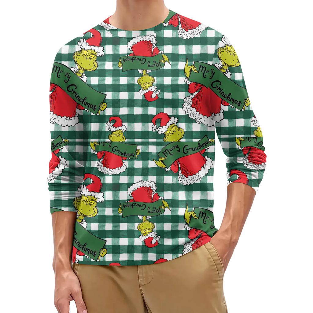 Men's Fashion Printed Round Neck Long Sleeve Bottoming Shirt Top