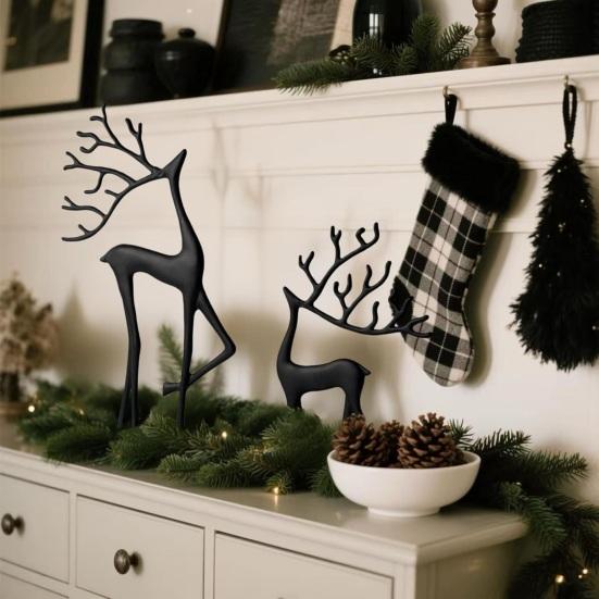 1/2 יחידות פסל אייל חג המולד עם צעיף פסלון צללית אייל מינימליסטי פיסול צבי קישוט קישוט שולחני לבית למשרד