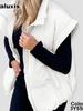 New Women's Solid Zipper Pockets Cotton Jacket Vest Slim Fit Stylish Personality Commute Coat