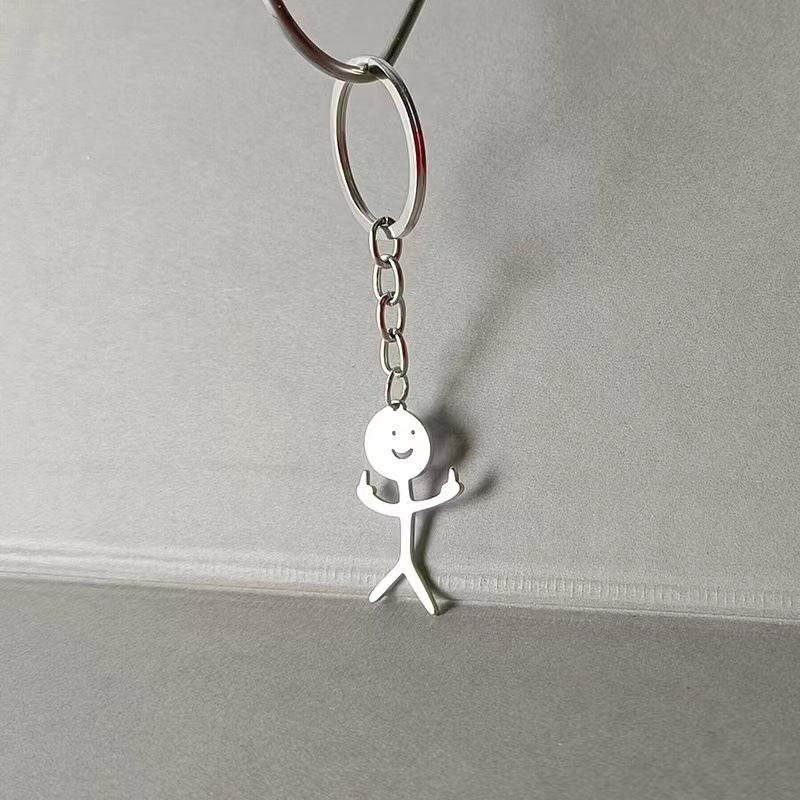 Skyrim Hip Hop Fxck You Funny Doodle Pendant Keychain Holder Stainless Steel Middle Finger Stickman Keyring Car Key Chains Gift