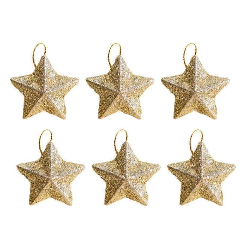 6Pcs Christmas Decoration Golden Five Pointed Star Pendant For Christmas Tree Decoration Party Home New Year Gift 2026 Accessory