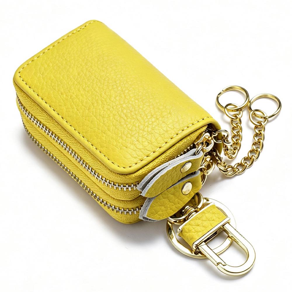 Porte-clés Sacoche de taille en cuir véritable double fermeture éclair Unisexe