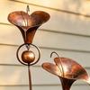 Triple Bluebells Garden Stake, Metal Flower Decoration with Bell, Calla Lilies Yard Art Sculpture, Rustic Handmade Ornament for Outdoor Lawn Patio