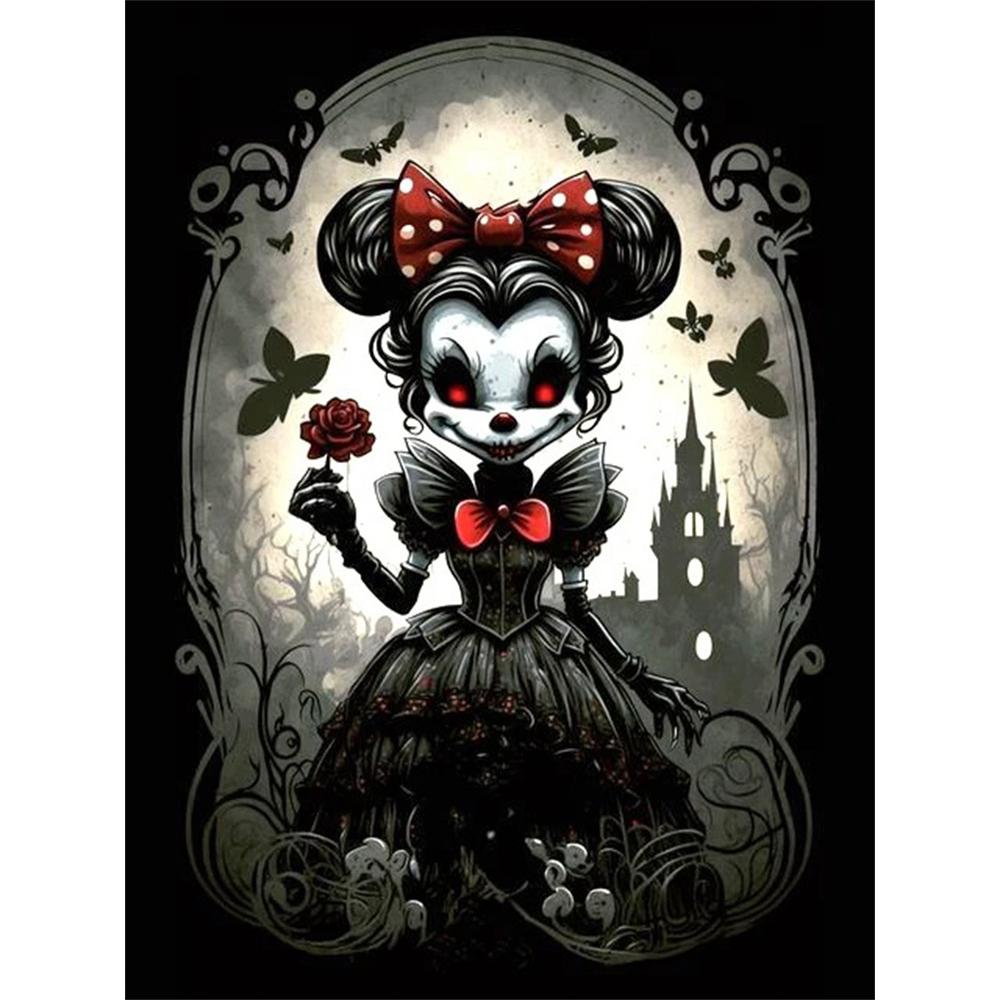 

Disney Cartoon Diamond Painting Dark Fairy Tale Style Minnie Mouse Skull Art Illustration 5D DIY Art Cross Stitch Kit Mosaic Embroidery Home DecorGift Round 20x30cm
