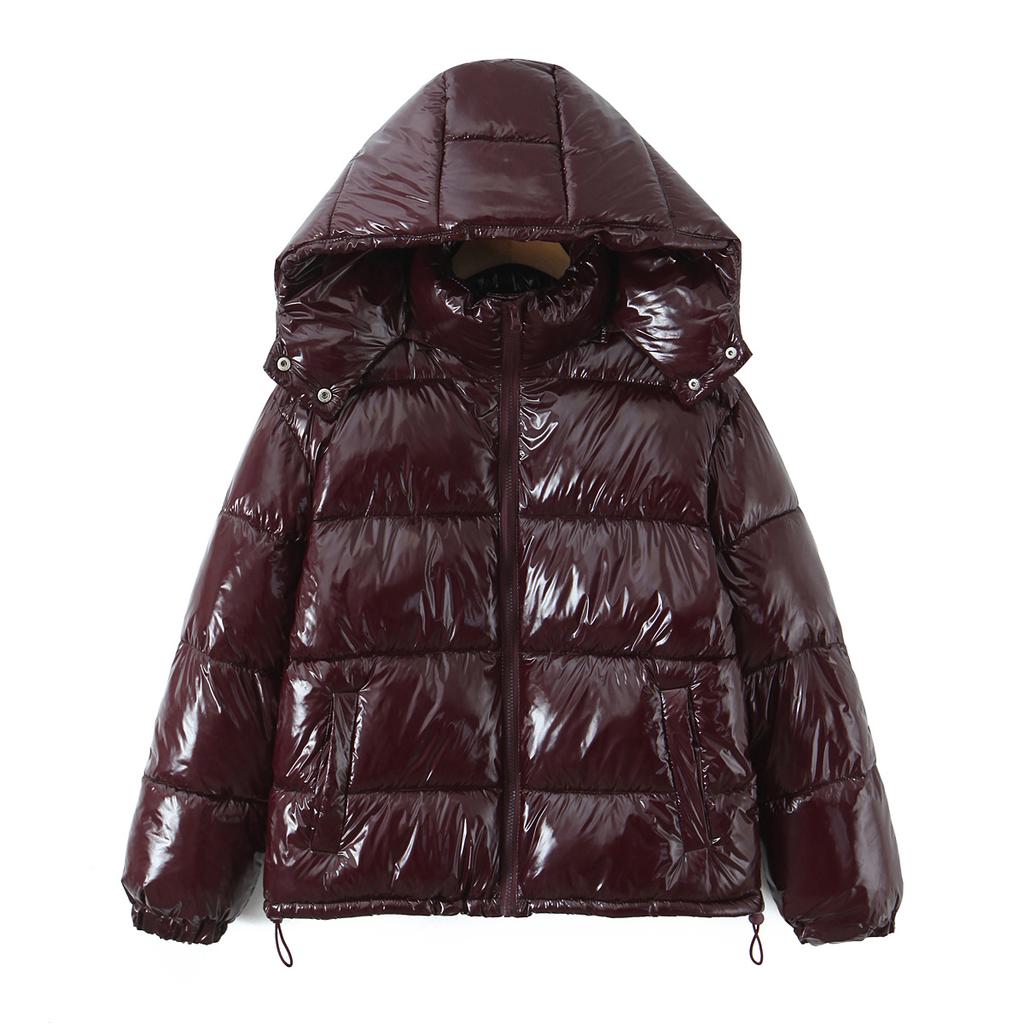 Wintermode Damen Helles Hellblau Reißverschluss Brot Parka Mantel Damen Stehkragen Abnehmbare Kapuze Langarm Oberbekleidung